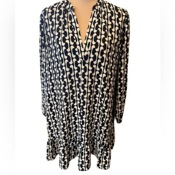 Zara The Paula Dress Black White Graphic Print Mini Ruffle Missing Belt Large - Picture 2 of 10